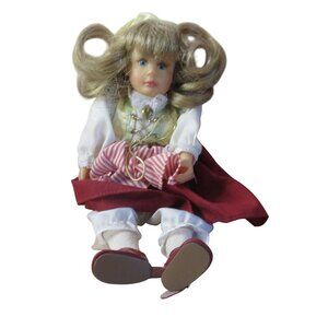 Scandinavian 10" Porcelain Sitting Doll in Traditional Outfit